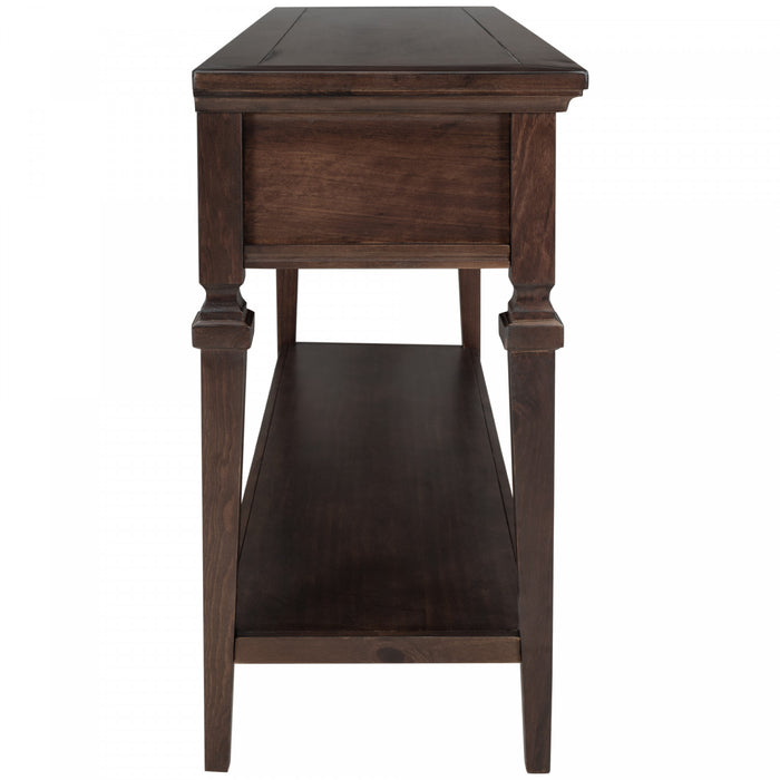 Table Console Sabina En Bois Massif Avec 3 Tiroirs Et Etagere - Espresso