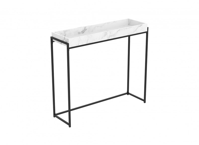 Console moderne de 40 po avec plateau encastré - marbre avec métal noir