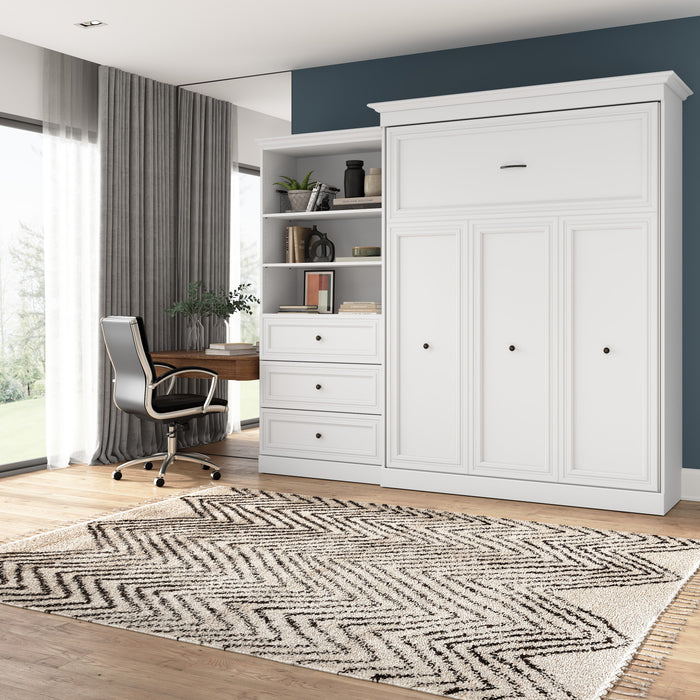 Grand lit escamotable Versatile de Bestar de 103 po (L) avec organisateur de garde-robe et tiroirs - blanc