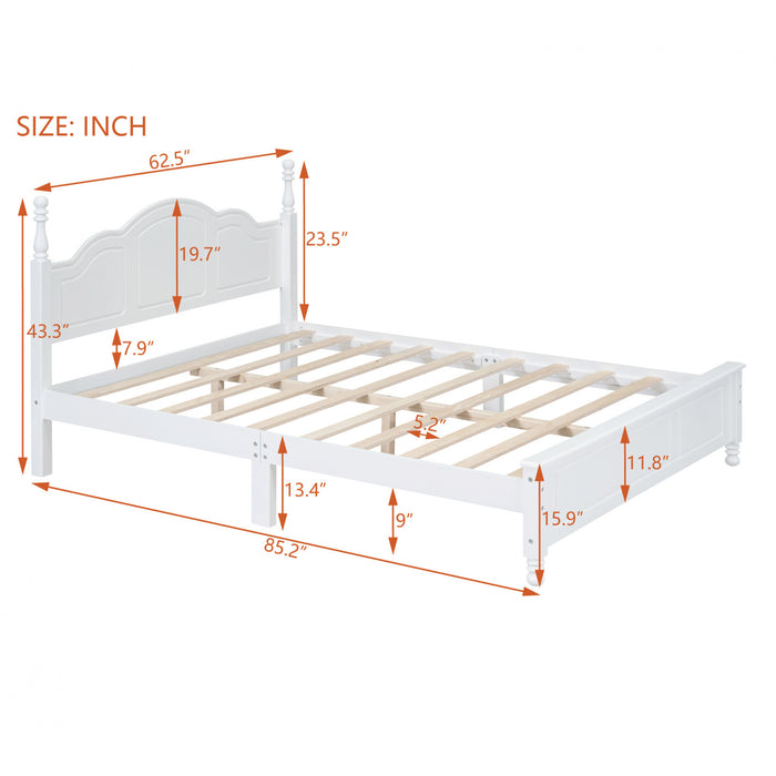 Jessie Lit plateforme style retro avec support a lattes en bois, Taille Queen, Blanc