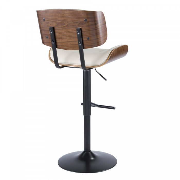 Tabouret bar réglable moderne du milieu du 20e siècle Lombardi en similicuir - noyer et crème