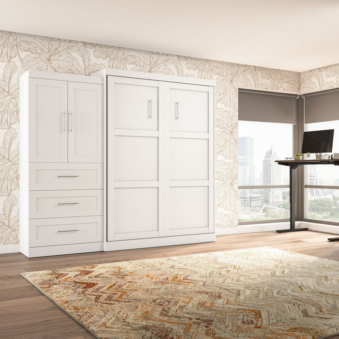 Grand lit escamotable Pur de Bestar de 101 po (L) avec meuble de rangement et tiroirs - blanc