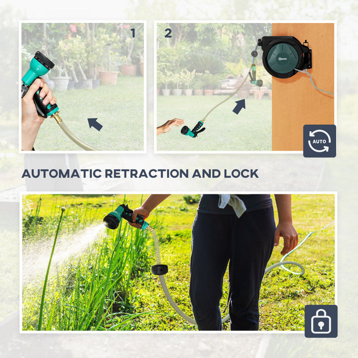 Outsunny Enrouleur de tuyau d'arrosage retractable,1/2 po x 100 pi, noir
