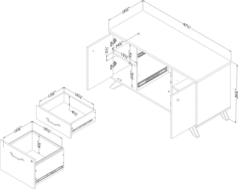Helsy Credence 2 Tiroirs Avec Portes - Noyer Naturel