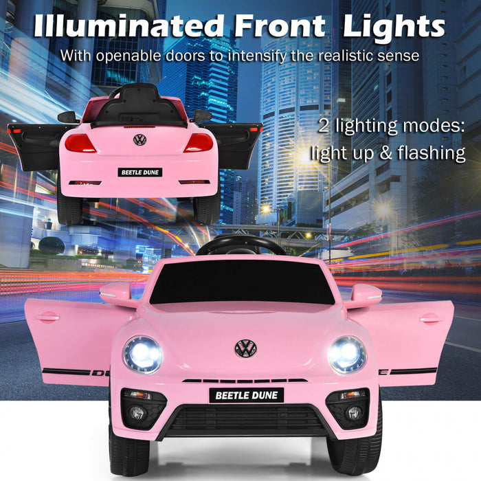 Voiture Electrique 12v Pour Enfants Costway, Sous Licence Volkswagen Beetle Avec Telecommande Et Musique, Rose