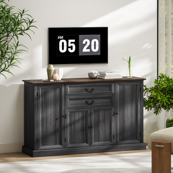 HOMCOM Buffet de style campagnard 58 po avec station de charge, noir