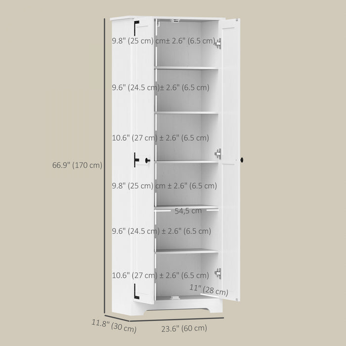 HOMCOM Armoire de garde-manger de 67po, armoire de rangement, blanc vieilli