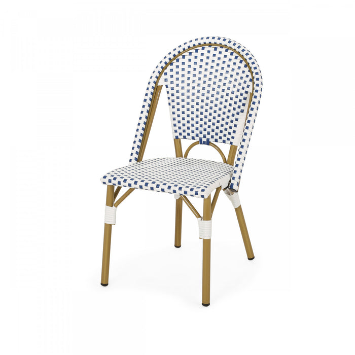 Chaises de bistrot francaises Julien en rotin synthetique et aluminium, lot de 2 - bleu et blanc