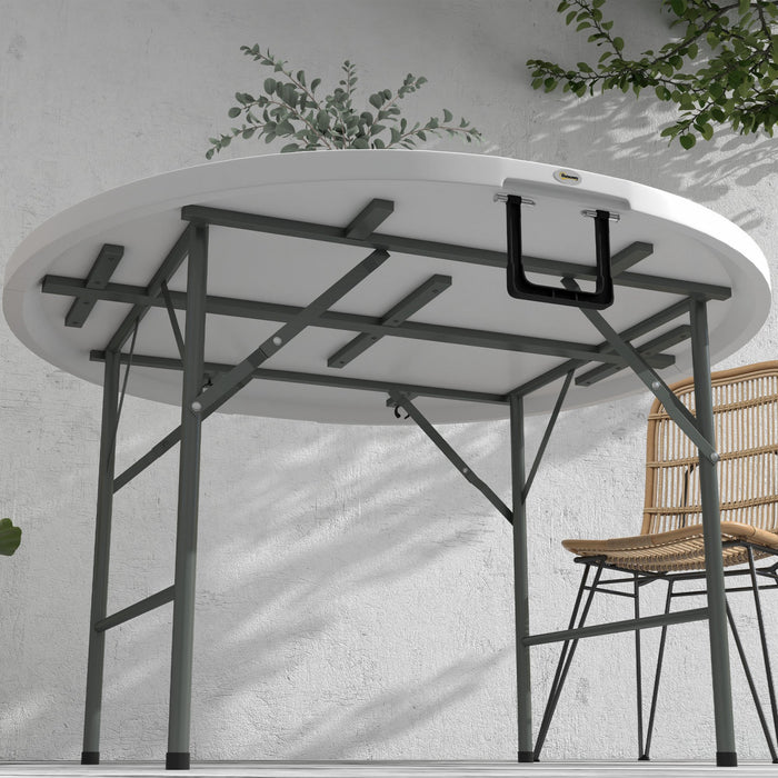 Outsunny Table De Patio Pliante Table De Pique-nique Ronde En Pehd, Blanc