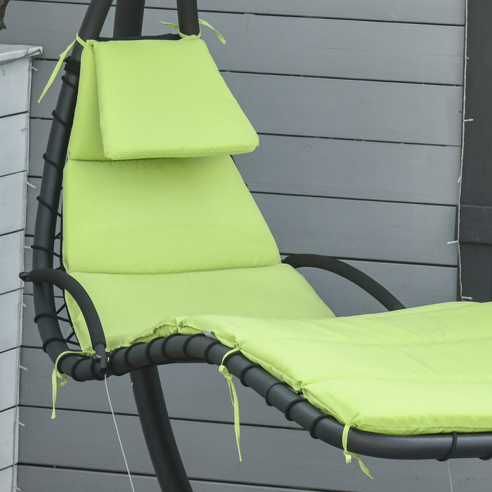 Outsunny Chaise Longue Flottante Pour Porche D'exterieur Balancoire Hamac Suspendu Siege Inclinable Avec Support En Arc Et Parasol A Baldaquin Vert