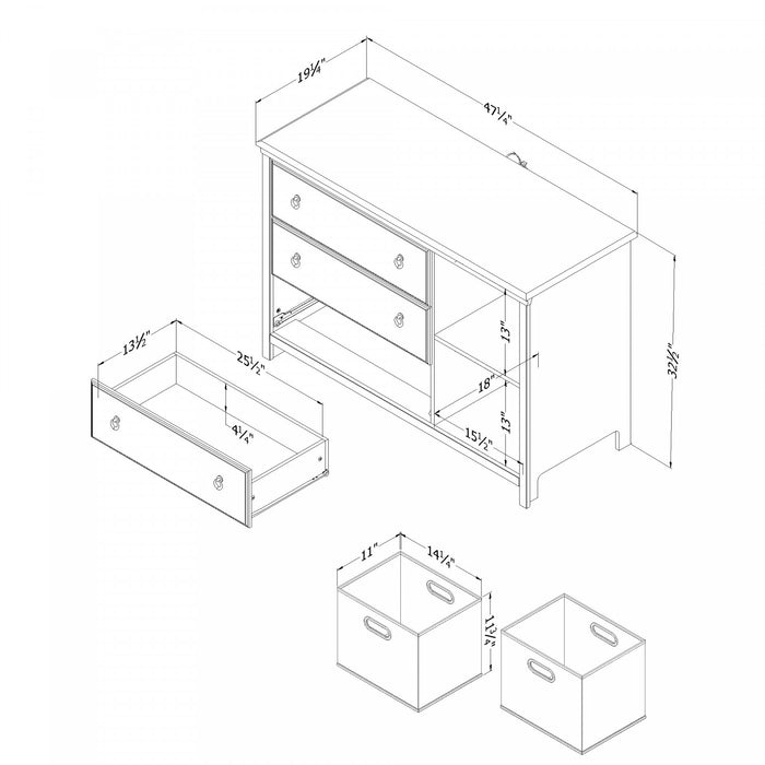 Balka Commode 3 Tiroirs Avec Paniers - Blanc Solide