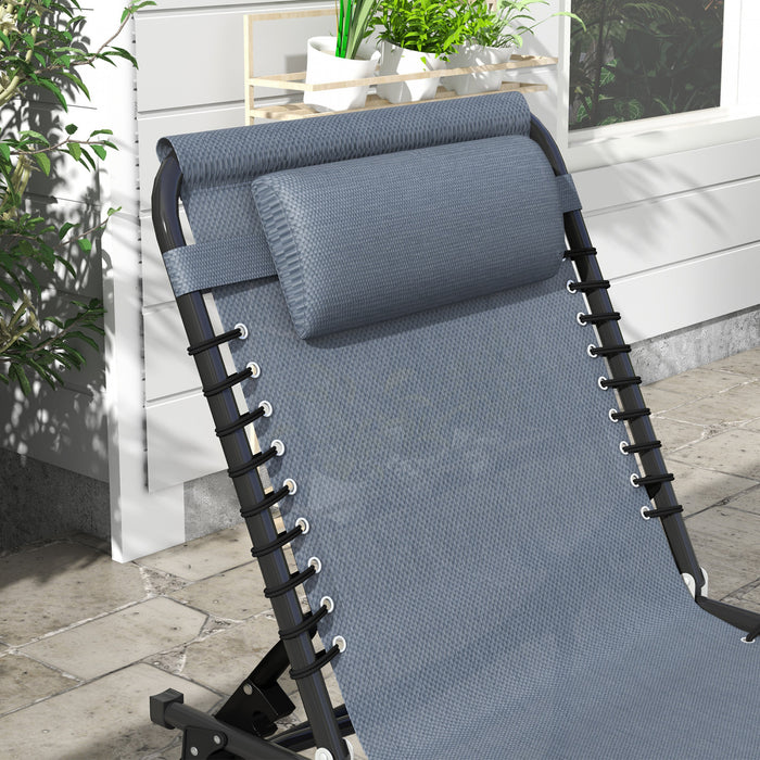 Outsunny 2 Chaises Longues Pliantes, Chaises Longues Avec Appui-tete, Gris