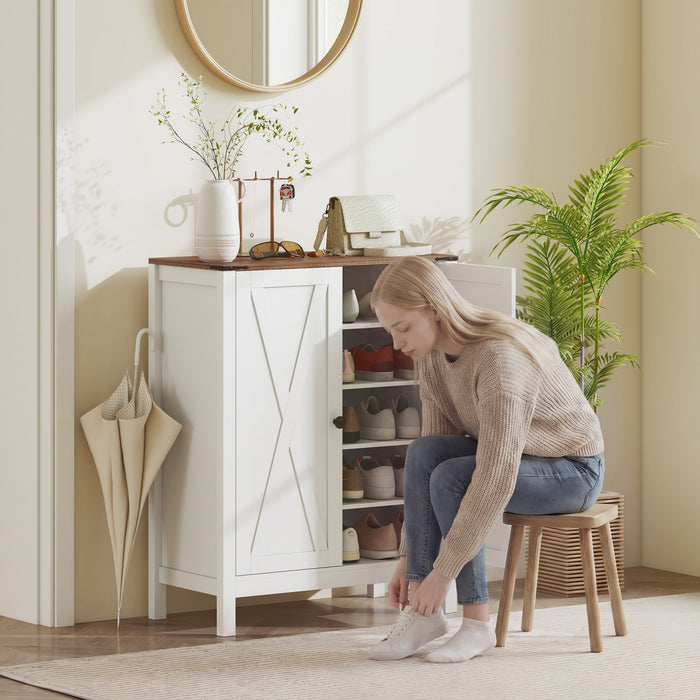 HOMCOM Meuble a Chaussures avec Portes Coulissantes, Rangement de Style Rustique, Blanc