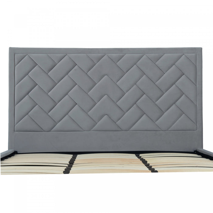 Lit king moderne Crosby en velours gris capitonne