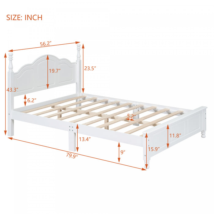 Jessie Lit a plateforme de style retro avec support a lattes en bois, taille double, blanc