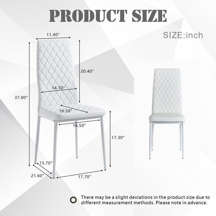 Ensemble de chaises de salle a manger modernes Ava avec motif de grille en diamant (lot de 4), cuir ignifuge et cadre en metal, blanc