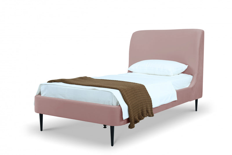 Lit jumeau Heather style milieu du siecle moderne en velours, rembourre, coloris rose poudre et noir