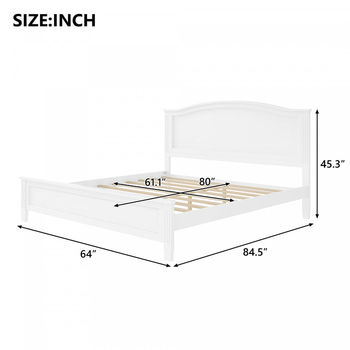 Lit plateforme Benson en bois massif format Queen avec tete de lit elegante, blanc