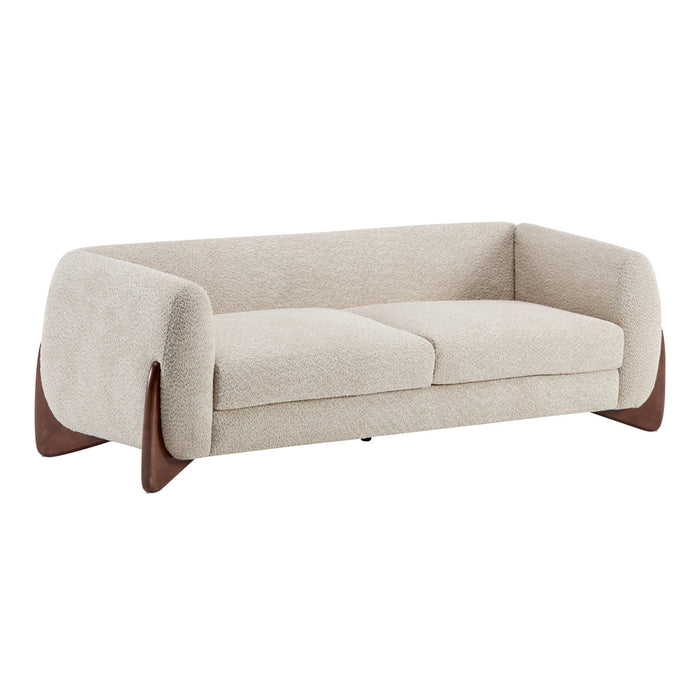 Harold Canape 3 places en bois de 82,75\" avec revetement boucle et sherpa, amande