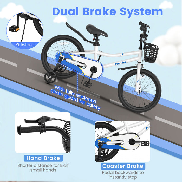Velo Costway 18\" Pour Enfants Avec Roues D'entrainement Amovibles Et Panier Pour 4-8 Ans Blanc