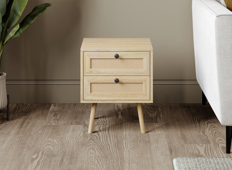 Table de bout avec 2 tiroirs - apparence de bois brun naturel