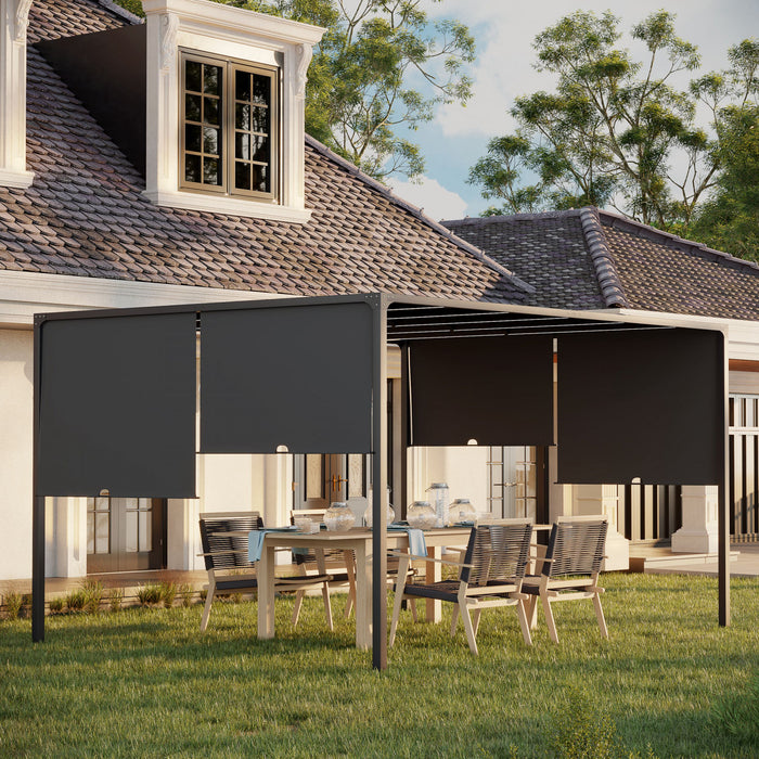 Outsunny Pergola Exterieure 10'x13', Lumieres Led, Toit Retractable, Gris