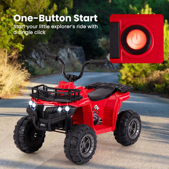 Costway Kids Ride Sur Atv Electrique 6v 4 Roues Quad Car Avec Un Bouton De Demarrage Pneus De Bande Rouge