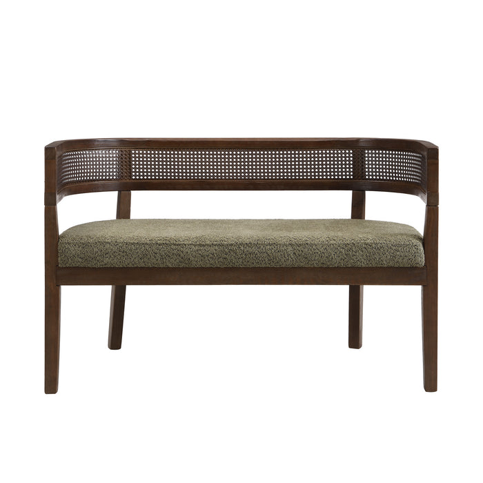 Rattan Causeuse Rembourree en Rotin 47.5 po avec Dossier Tisse Main, Vert, Noyer