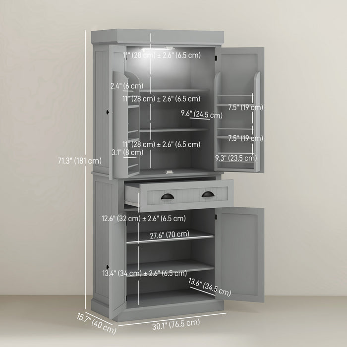 HOMCOM Armoire de cuisine avec etageres a epices et lumieres LED, gris