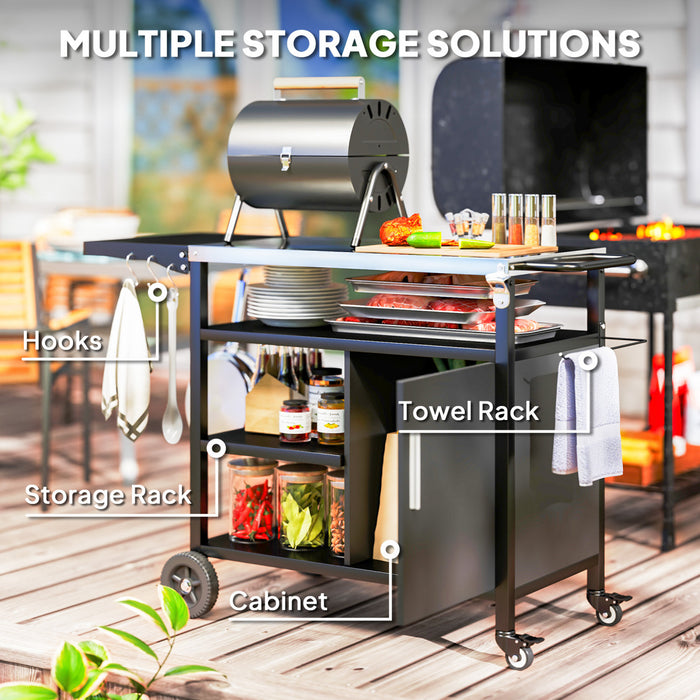 Support BBQ exterieur Outsunny avec table d'appoint pliable, dessus en acier inoxydable