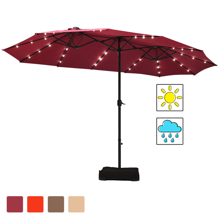 Costway Parasol de marche double-face solaire LED 15Ft Patio avec manivelle pied Bourgogne