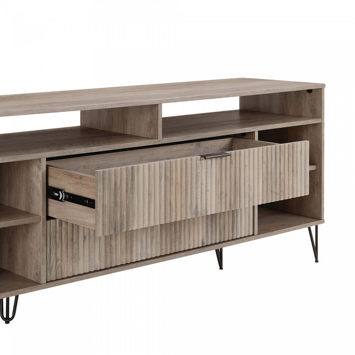 Meuble TV Dumbo Modern 160 cm a rainures, finition gris rustique