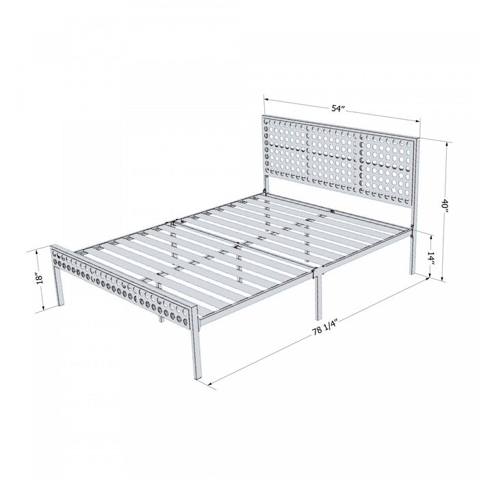 Lit double plateforme Hoya en métal avec cannage naturel - noir solide