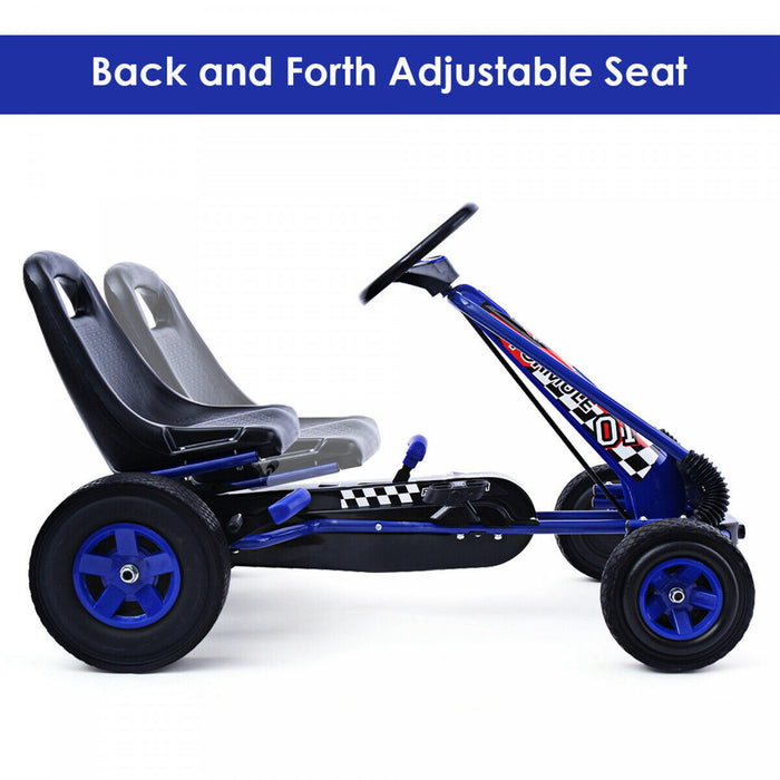 Costway Kart A Pedales Pour Enfant Karting Enfant Velo Et Vehicule D’enfants A L'exterieur Jouet Avec Siege Ajustable 4 Roules Bleu