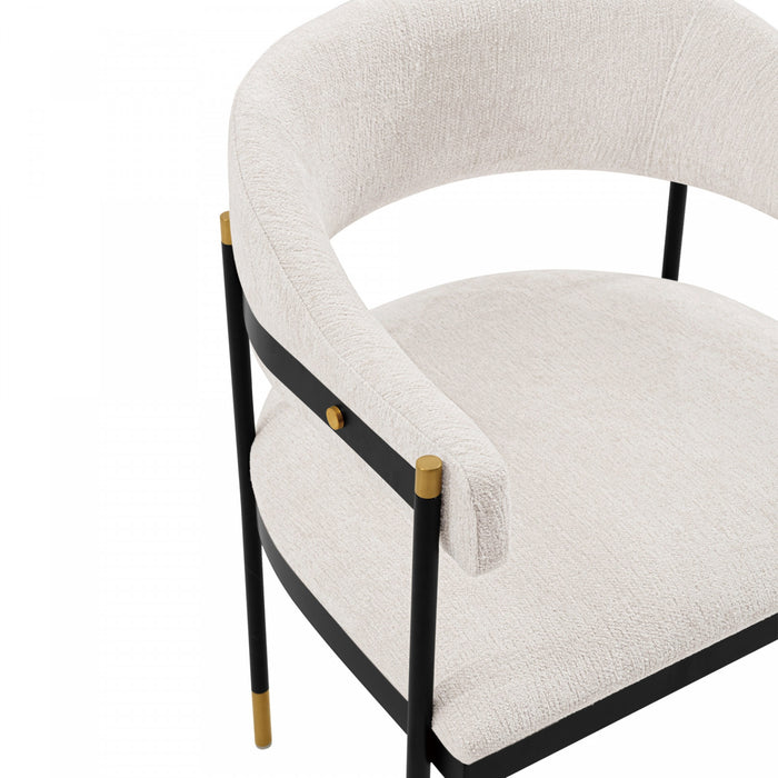 Fauteuil moderne en metal et chenille Lia, creme - Lot de 2