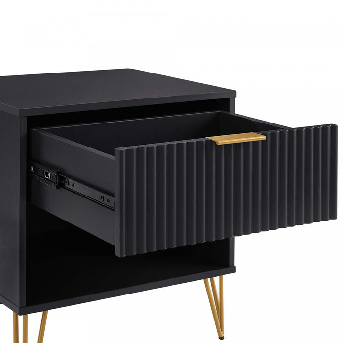 Table de nuit moderne Dumbo 20\" a cannelures noire (1 tiroir)