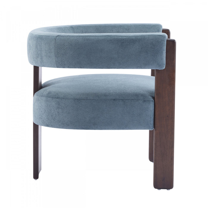 Olivia Fauteuil d’appoint rembourre en velours avec dossier cylindrique et structure en bois de caoutchouc, bleu