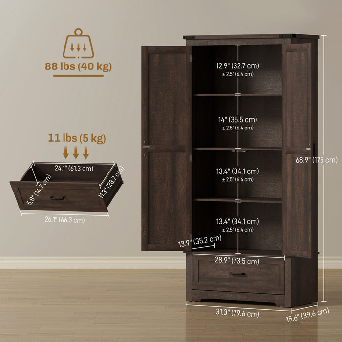 HOMCOM Buffet de Cuisine Haut avec Etageres Reglables, Marron Fonce