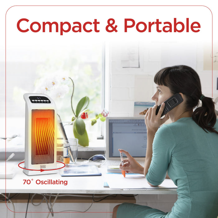 Radiateur tour oscillant Black+Decker de 18,7 po avec éléments en céramique et télécommande