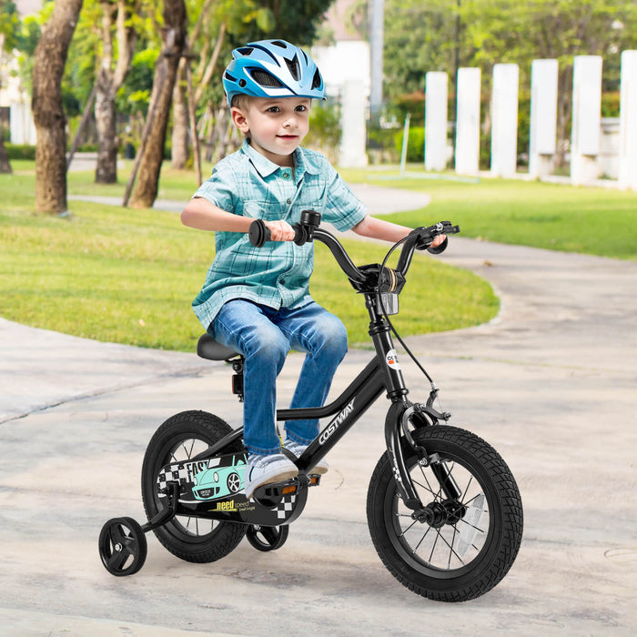 Costway 12\" Velo D'entrainement Pour Enfants Avec Roues D'entrainement Amovibles Pneumatiques Noir
