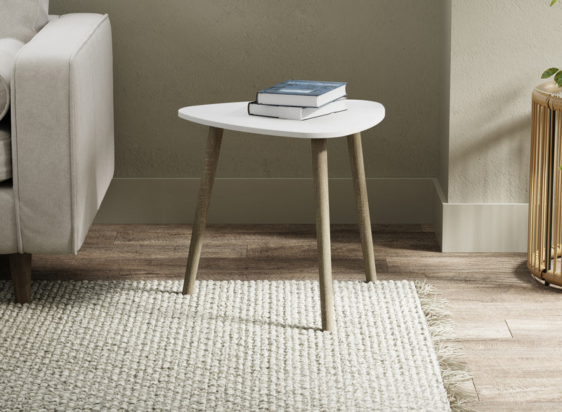 Table de bout avec pattes en pin - dessus blanc