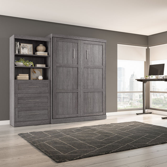 Grand lit escamotable mural Pur de Bestar de 101 po avec tablettes et tiroirs - gris écorce