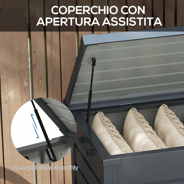 Outsunny Coffre de Rangement de Jardin, Coffre avec Verrou, Gris