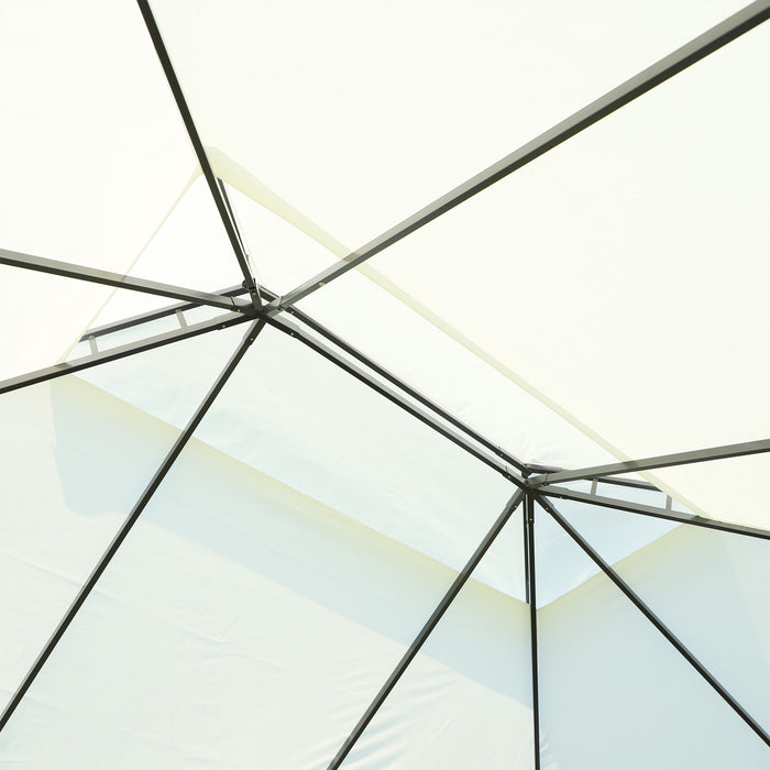 Outsunny 13' X 10' Tonnelle De Terrasse Exterieure Avec Double Toit En Polyester, Parois Laterales En Maille Ventilee Et Cadre En Aluminium Solide, Blanc