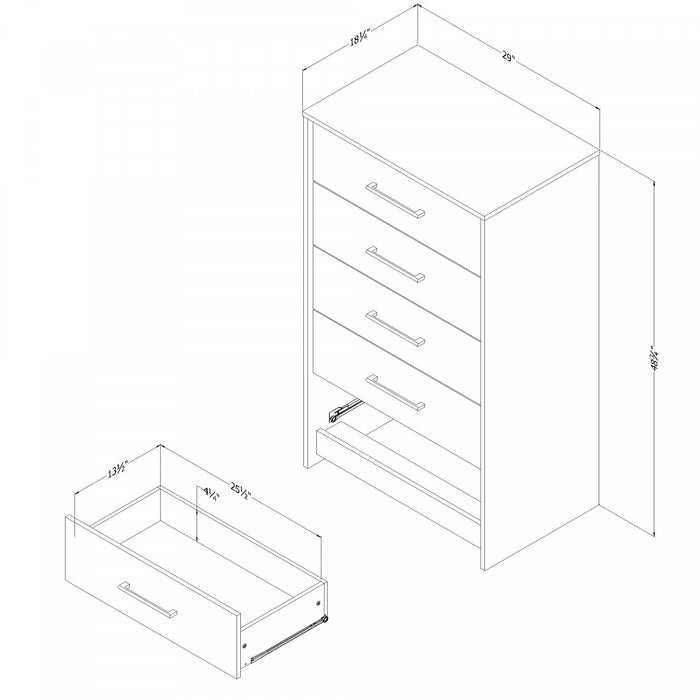  Commode verticale Londen à 5 tiroirs - manguier naturel
