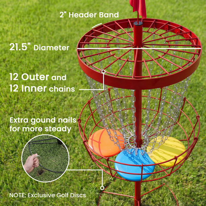 Soozier Panier de Pratique a 24 Chaines pour Disc Golf, Rouge et Argent