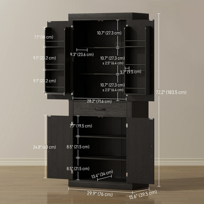 HOMCOM Armoire de cuisine de 72 po, armoire de rangement, noir
