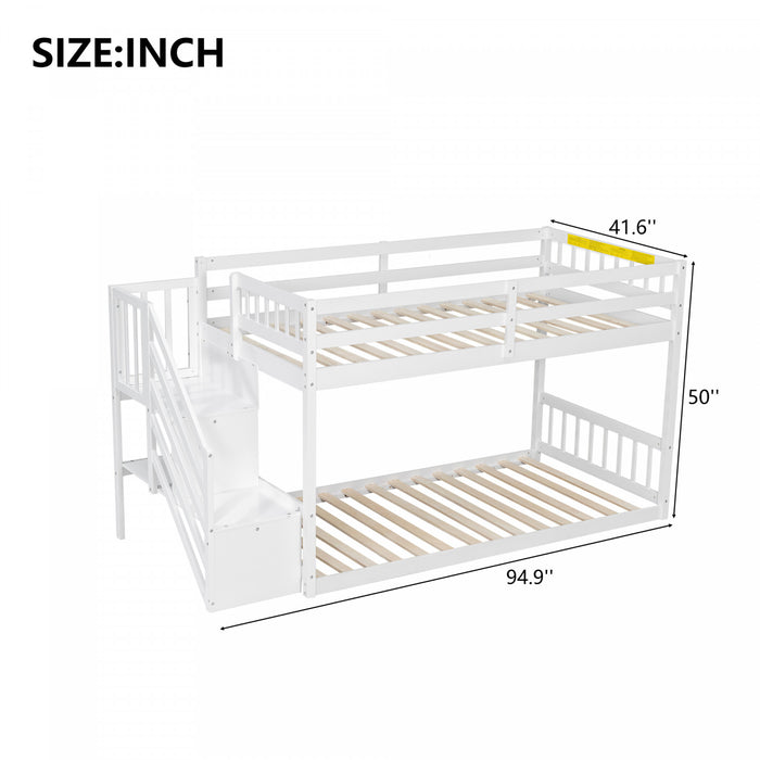 Lit superpose Liam au sol avec echelle et rangement, simple sur simple, blanc