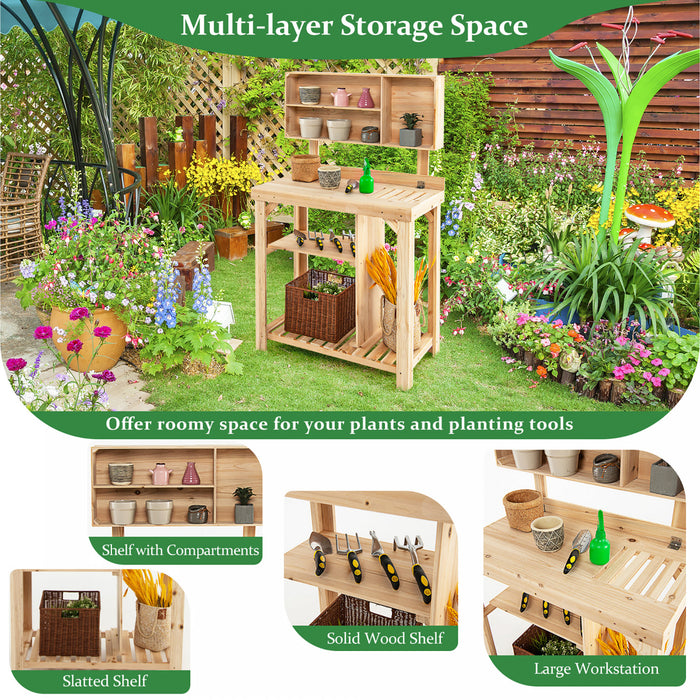Costway Garden Potting Table Outdoor Potting Bench Station De Travail En Bois W / Etagere De Stockage