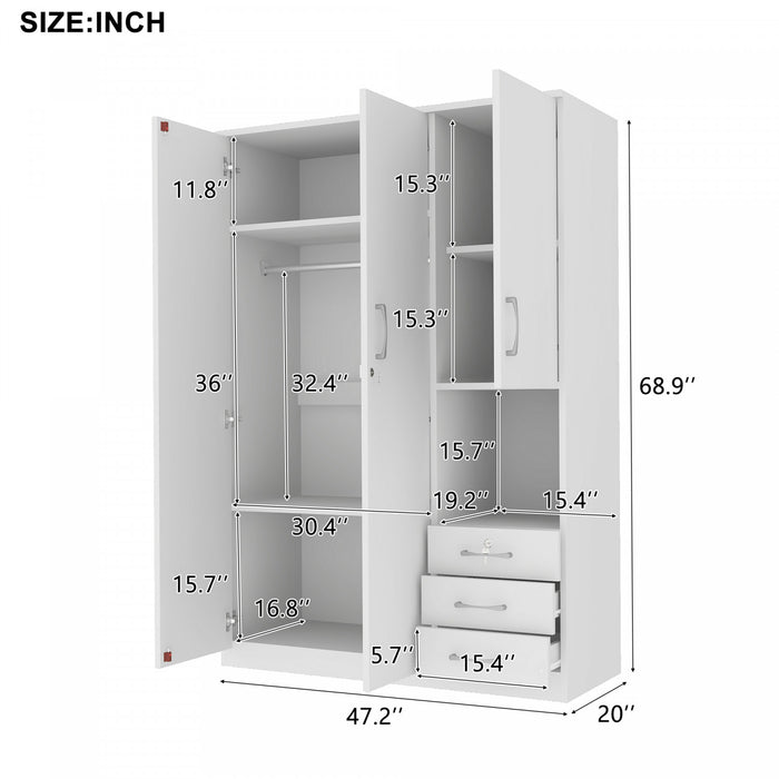 Armoire De Rangement Lydia En Bois De 47,2\" Avec 2 Portes, Etageres Et 3 Tiroirs, Blanche